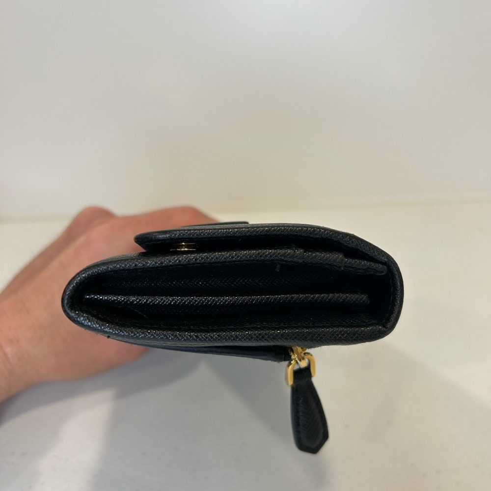 Prada Long Wallet Bi fold Black Leather with ribbon. - Picture 5 of 9